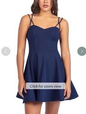 Navy Spaghetti Strap Sweetheart Neckline Party Fit + Flare Dress Skater Blue  -